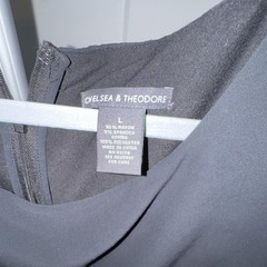 Chelsea & Theodore Black Solid Sheath Dress 6 V-Neck Sheer Chiffon Overlay Zip