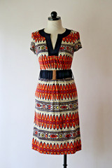 Trina Turk Orange Silk Jersey Mod Ethnic Print Tunic Shift Mini Dress Women S