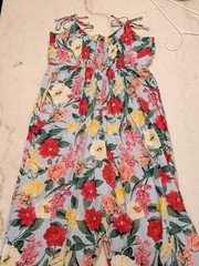 Old Navy Womens Size L Floral Linen Blend Jumpsuit Wide Leg Tie StrapExcellent