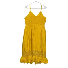 Torrid Yellow Smocked Button Front Midi Sundress Crochet Trim Spaghetti Strap