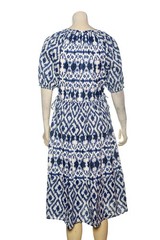 Sezane Robe Stella Dress Blue Ikat S 36 Women Raglan Short Sleeve Midi NWT 45351