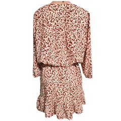CAbi #5406 Sienna Dress Rust Animal Print Drawstring Waist Ruffled Hemline LARGE