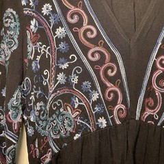Embroidered ReneeC Black Multicolor Print Boho Maxi Dress Bohemian Peasant Lined