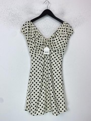 Monteau Los Angeles Cream Polka Dot Mini Shift Dress Tie S NEW