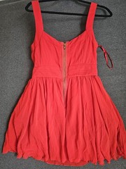 New Look Red Solid Mini Dress Sleeveless Scoop Neck Pleated Zip Back Size 14