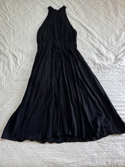 Fab&rsquo;rik Womens Dress Black Open Back High Neck Sleeveless Pleat Accents Medium