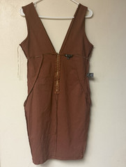 Iris Brown Solid V-Neck Sleeveless Zip Front Bodycon Knee Dress S