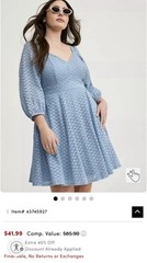 Torrid Women’s Size 14/16 Blue Lace A-Line Dress V-Neck 3/4 Puff Sleeve Short