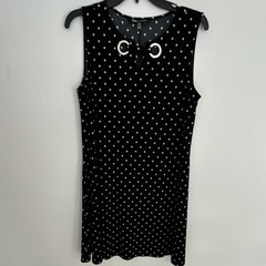 Anne Klein Black White Polka Dot Sleeveless Knee Length Shift Dress M