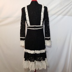 Black Lace White Lace Ruffles Dress EU 38 Size 6 High Neck