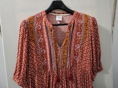 Knox Rose Dress Womens M Rust Burnt Short Sleeve Tassel Geometric Boho Peasant