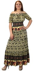 Black Yellow Gypsy Boho Floral Maxi Dress Smocked Waist Printed Size L