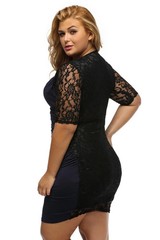 Plus Size Bodycon Dress Black Lace Sleeves Ruched V Neck Cocktail Party New