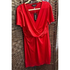 Kaimilan Red Midi Dress Size 14 V-Neck Short Sleeve Party Cocktail