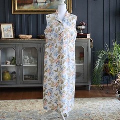90s Jennifer Moore Floral Maxi Shirt Dress Cotton Sleeveless Tropical Sz Med