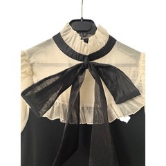 Zara Women Black Cream Contrast Bow Ruffle Knit Mini Dress M Blogger Fave
