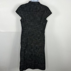 Merona Dress Sz 10 Black Ruffle Front Cap Sleeve Sheath Dark Academia Workwear