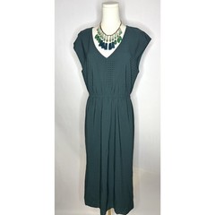 J.Crew Teal Textured Perforated Midi Dress Elastic Waist Size 10