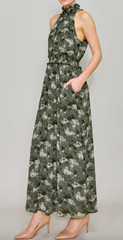 NWT Melloday Chiffon Maxi Dress Womens Small Green Camo Halter Smocked Pockets