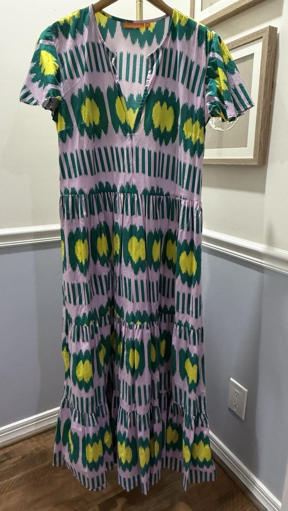 ⭐OLIPHANT- Women&rsquo;s MEDIUM V-Neck Ikat Print Dress