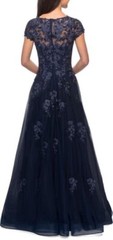 NWT LA FEMME Embellished Mesh A-Line Gown in Navy Size 14 Retail $619
