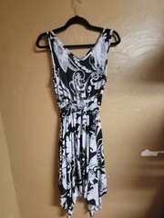 Size Xl Flowy Midi Black & White Dress # 143