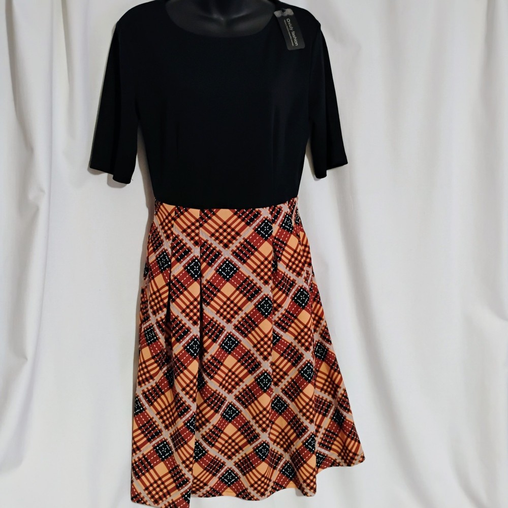NWT OXIULY VINTAGE LOOK KHAKI PLAID DRESS SZ L