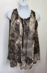 Zara Studio Brown Batik Print Sheer Chiffon Kaftan Tunic Dress Holiday Beach New