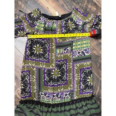 Emma & Michele Boho Patchwork Shift Dress Green Purple Tassel Trim Large NWT