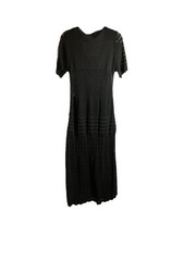 Solitaire Black Crochet Maxi Dress Lined V-Neck Short Sleeve Acrylic Polyester L