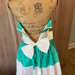 VTG Gunne Sax Jessica McClintock 1980s blue white bow Strapless Dress prom 7/8