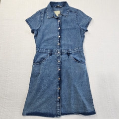 J Gee Chambray Denim Shirt Dress Women&rsquo;s Medium Blue Western Boho Y2K NWT Snaps