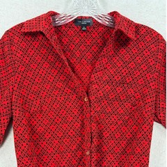 The Limited Ashton Red Black Geometric Print Shirt Dress with Belt Womens XS