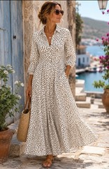 Julia Amory Spotted Maxi Dress Womens Sz L Button Up Shirt Dress Light Poplin