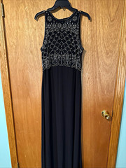 Jackie Jon New York Black Beaded Mesh Sleeveless Lined Maxi Dress Sz 16