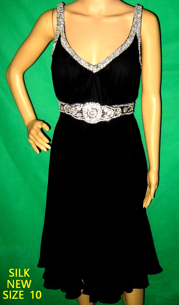 NEW 10 dress SILK black CHIFFON rhinestone BASIX sequin ballroom bling