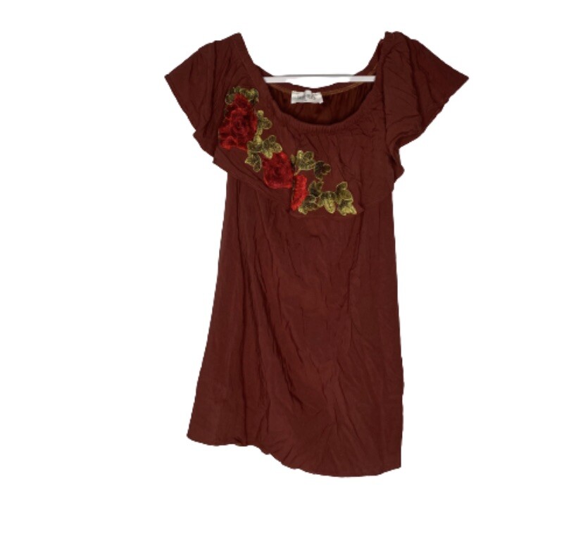 Current+Project Brown Mini Dress Womens Medium Boho Floral Embroidery