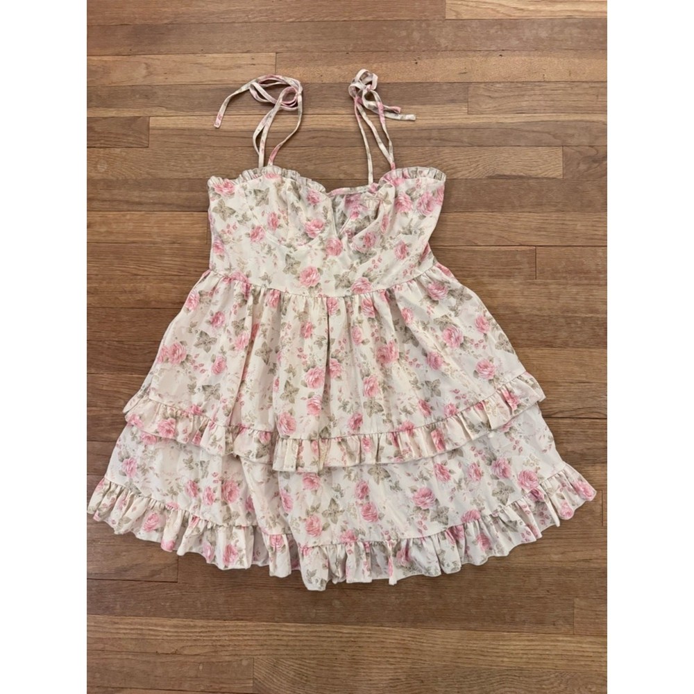SHEIN Women&rsquo;s Cream Floral Ruffle Mini Dress – Size 12 b37