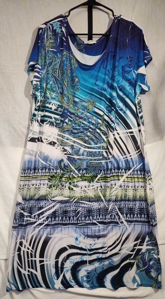 womens plus size dresses 18-20 Abstract Midi Stretch Short Sleeves Avenue