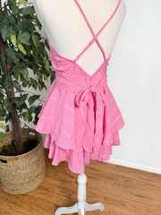 Pink Lily Pink Plaid Chiffon V-Neck Fit & Flare Mini Skort Size S