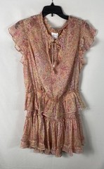 MISA Los Angeles Women&rsquo;s Pink Paisley Tiered Ruffle Mini V-Neck Dress NWT Sz L