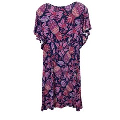 Tommy Bahama Pineapple Flutter Sleeve Dress Purple Navy Pink Women&rsquo;s Size Small