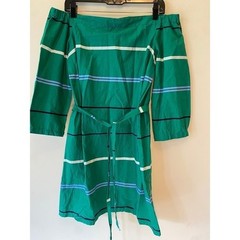 Ann Taylor off the shoulder poplin dress with belt and pockets