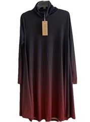 Color Block Dark Dress Womens M Black Burgundy Mock Neck Flare Goth Tendency NWT