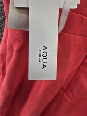 AQUA Crepe Ruffle Dress Women&rsquo;s 10 Coral V-Neck Sleeveless Back Zip Closure