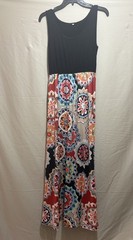 Women&rsquo;s Black Multicolor Floral Maxi Dress Scoop Neck Sleeveless Size M