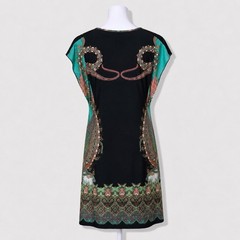 NWT One World Paisley Cowl Neck Dress XL Turquoise Black Boho Flutter Sleeve