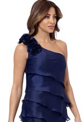 XSCAPE Women&rsquo;s Blue Tiered Chiffon One-Shoulder Dress Size 16