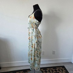 Pink Vanilla Satin Floral Maxi Dress Tropical Beach Vacation Resortwear Size 8