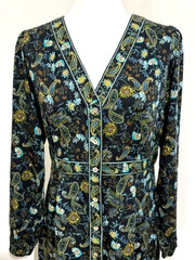 J. Jill Border-Printed Seamed-Waist Dress Black Moonlit Paisley Size Petite Sm
